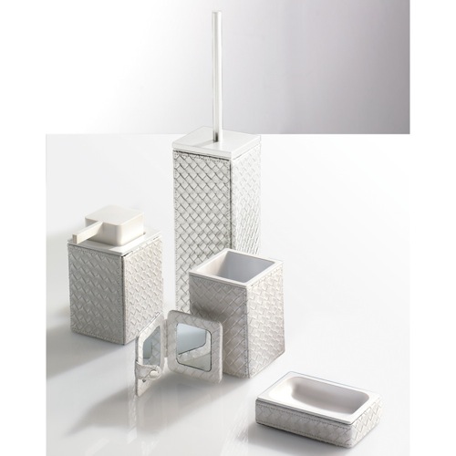Bathroom Accessory Set, Gedy 6700S-02, Marrakech White Faux Leather and Thermoplastic Resins Accessory Set 6700S-02